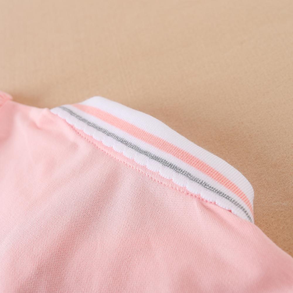 Toddler Girls 2024 New Summer Short Sleeves Kids Clothing Baby Girls' Cartoon Patched Striped Trim Polo Shirt