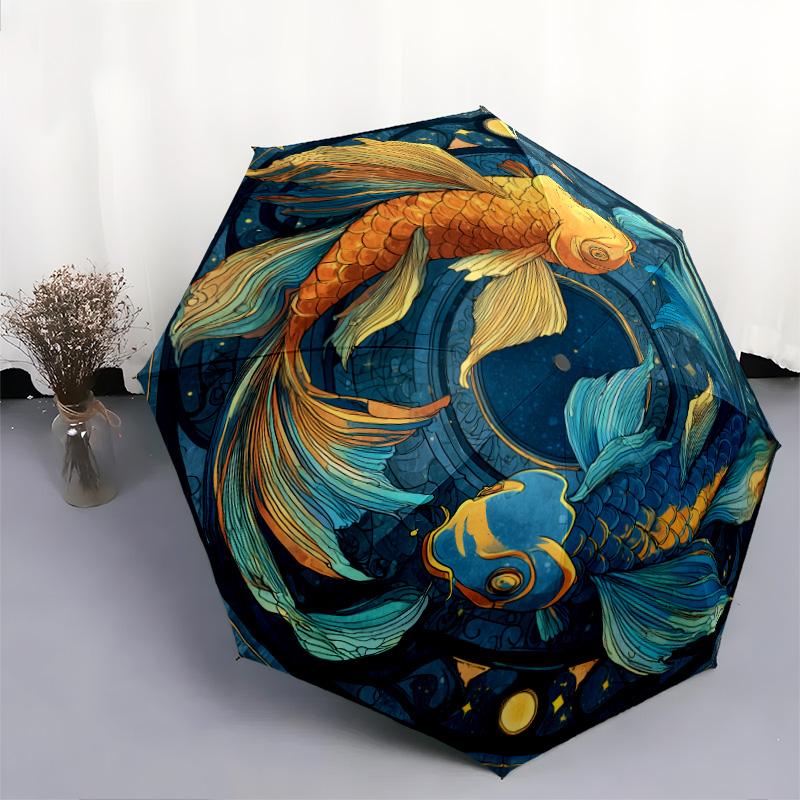 Starfish Pattern, Automatic Folding Umbrella, Portable and Foldable Design, 8 Ribs, a Christmas or Birthday Gift.