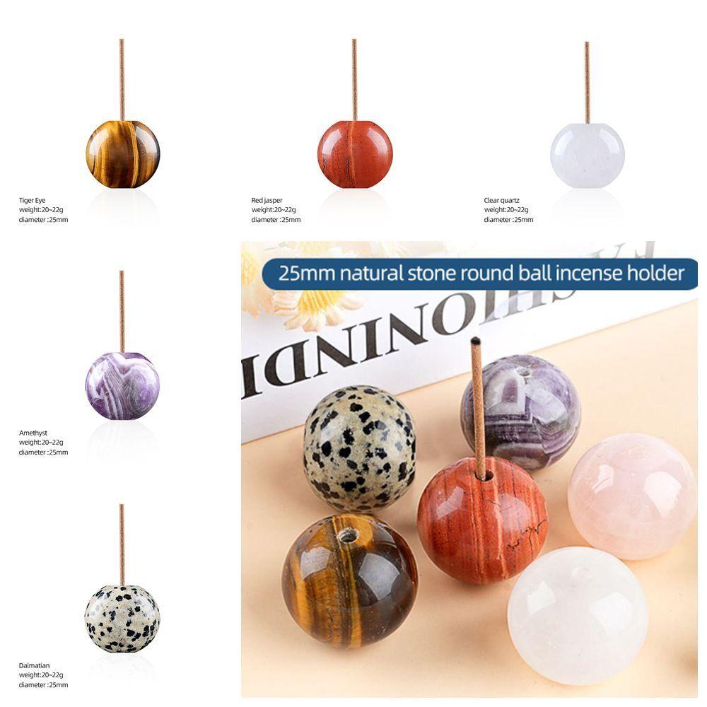 New Design 25mm Ball Incense Holder Rose Quartz Round Ball Handcrafted Gemstone Incense Holder Amethyst Desk Ornament Home Decor