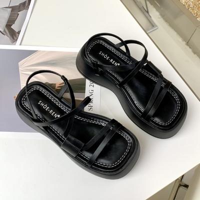 Korean Style Thick Bottom Slipsole Platform Sandals 2024new Fashion Casual Simple All-match Cross Strap Womens Shoes Summertime