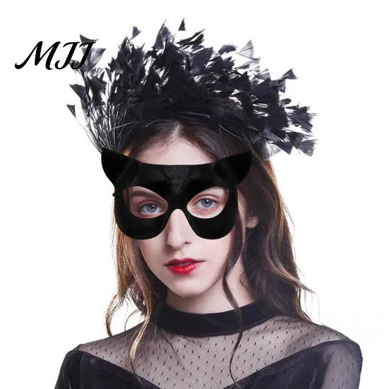 Festive Cat Costume Accessory Halloween Masque Half Face Lace Masquerade Funny Fox Animal Cosplay for Carnival Ball Party Accessories