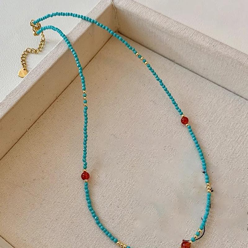 Optimize turquoise glass beads beaded necklace exquisite fashion versatile high sense temperament niche design personalized items