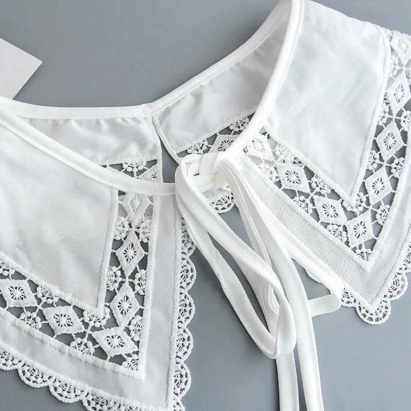 Lace Floral Printed Embroidery Fake Collar for Womens Shirt Hollow Out Floral Necklace Scarf False Detachable Collars