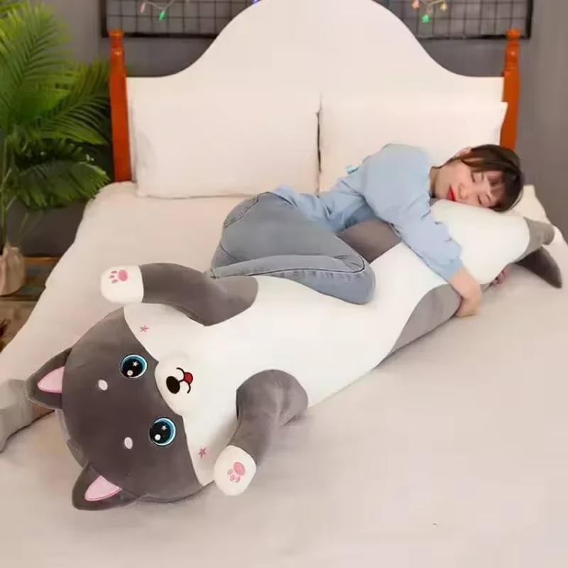 The New Cute Husky Long Throw Pillow Clamp Legs To Sleep with Pillow Sofa with Soft Dog Stuffed Toy Doll Girl's Birthday Gift