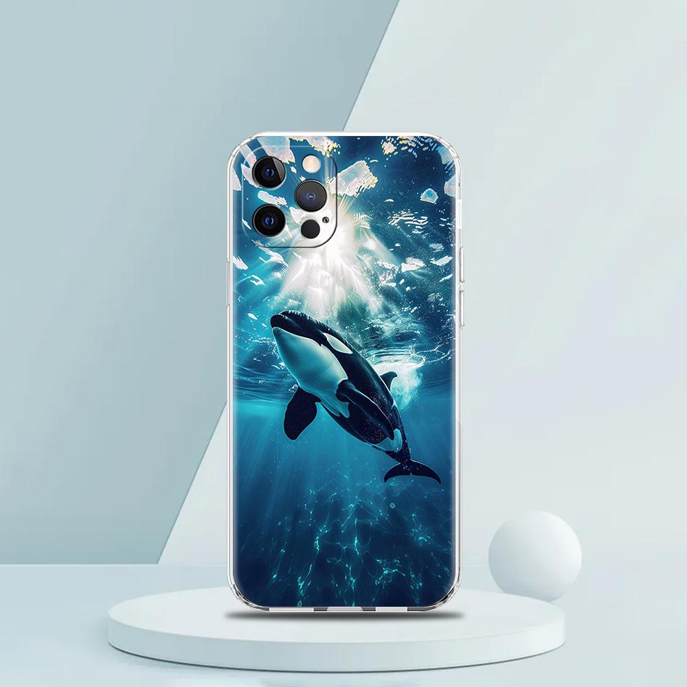 For iPhone 15 16 14 13 12 Mini 11 Pro Max XS X XR SE 7 8 Plus Silicone Clear Cover Orca Ocean Lovely Killer Whale Phone Case