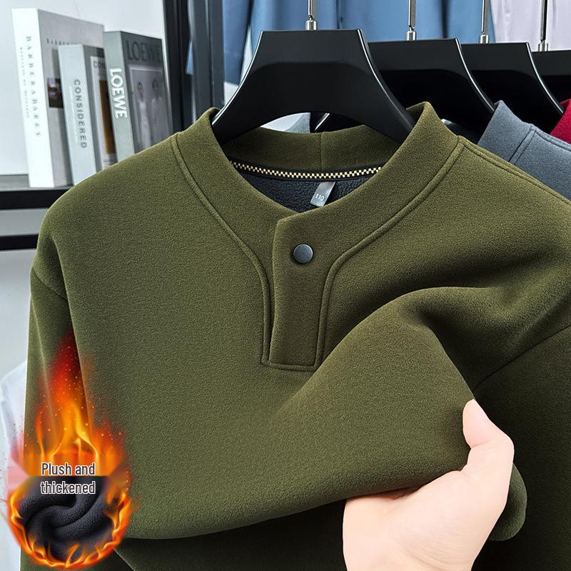 Men's New Arrival Fleece-Lined Hoodie - Simple, Stylish, and Warm with a Single-Button Closure and Long Sleeves.