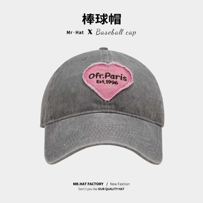 Hat Women S Spring Summer Soft Top Baseball Cap Versatile Washed Retro Alphabet Love Patch Cap Standard fit [54-60cm]
