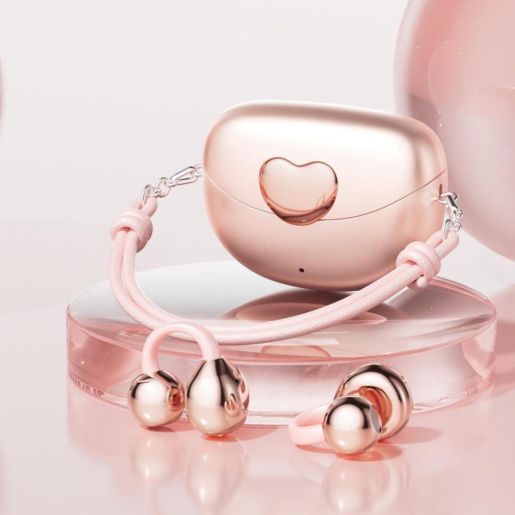 Rose Gold M106 Bluetooth Headset with Love Heart Design - Ear Clip In-Ear, Long Battery Life.