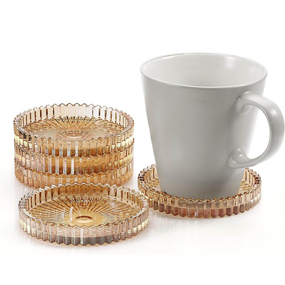 Modern Amber Glass Coasters for Drinks,Crystal Coasters Round Cup Coasters Coffee Table Decor for Office,Kitchen,Bar,Dining Room