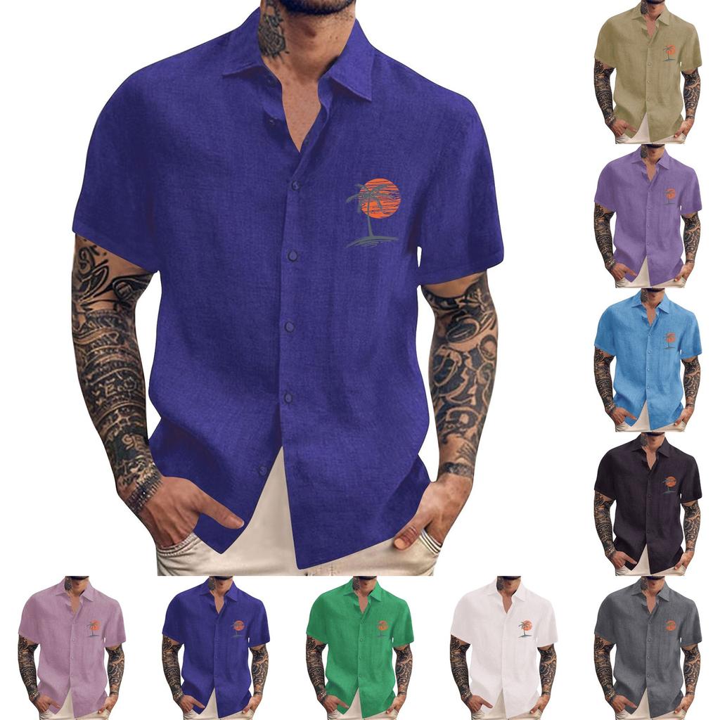 Men'S Casual Loose Short Sleeved Printed Shirt With Fashionable Lapel Top