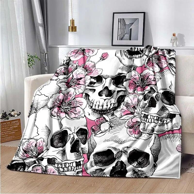 

Одеяло с изображением черепа ужасов, флисовое теплое уютное мягкое одеяло для дивана-кровати, цветное антистатическое одеяло для машинной стирки, для кроватей 100x125cm 40x50inch