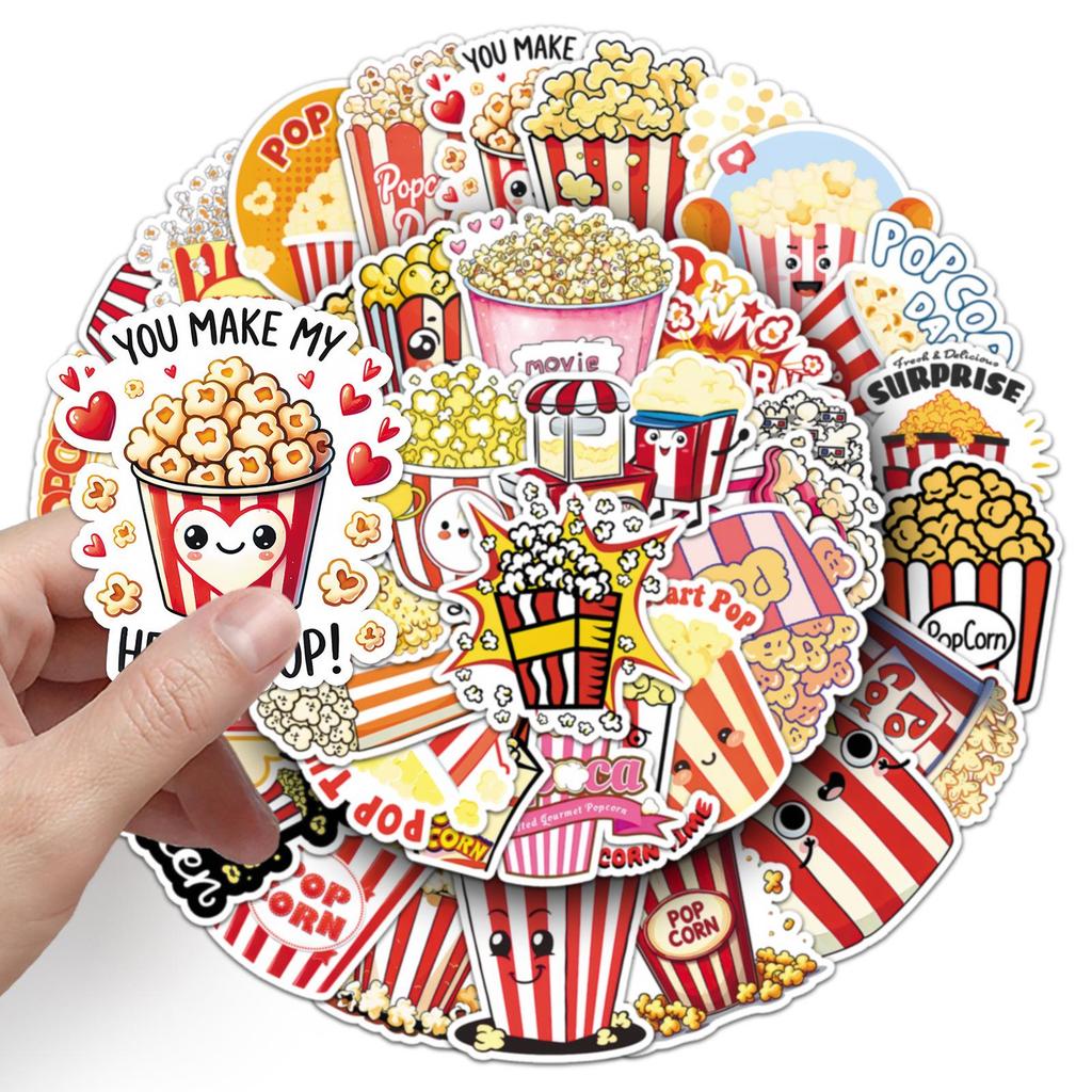 50pcs Cartoon Popcorn Stickers: Fun Food & Snacks Graffiti for Notebooks, Journals, and DIY Projects