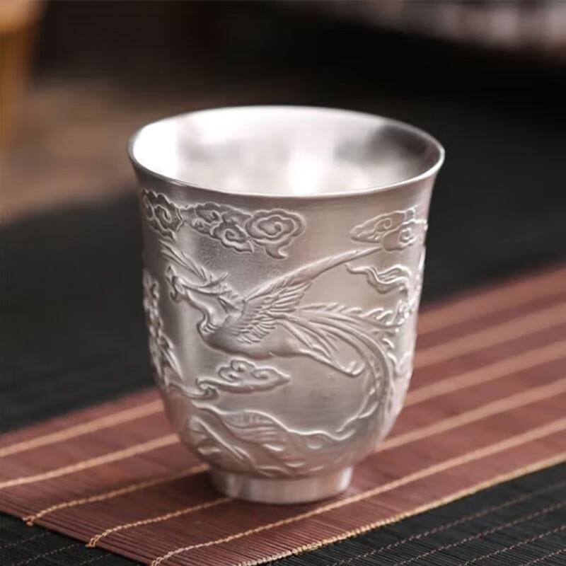 Jingling Phoenix & Dragon Sterling Silver Tea Cups Set with Gift Box