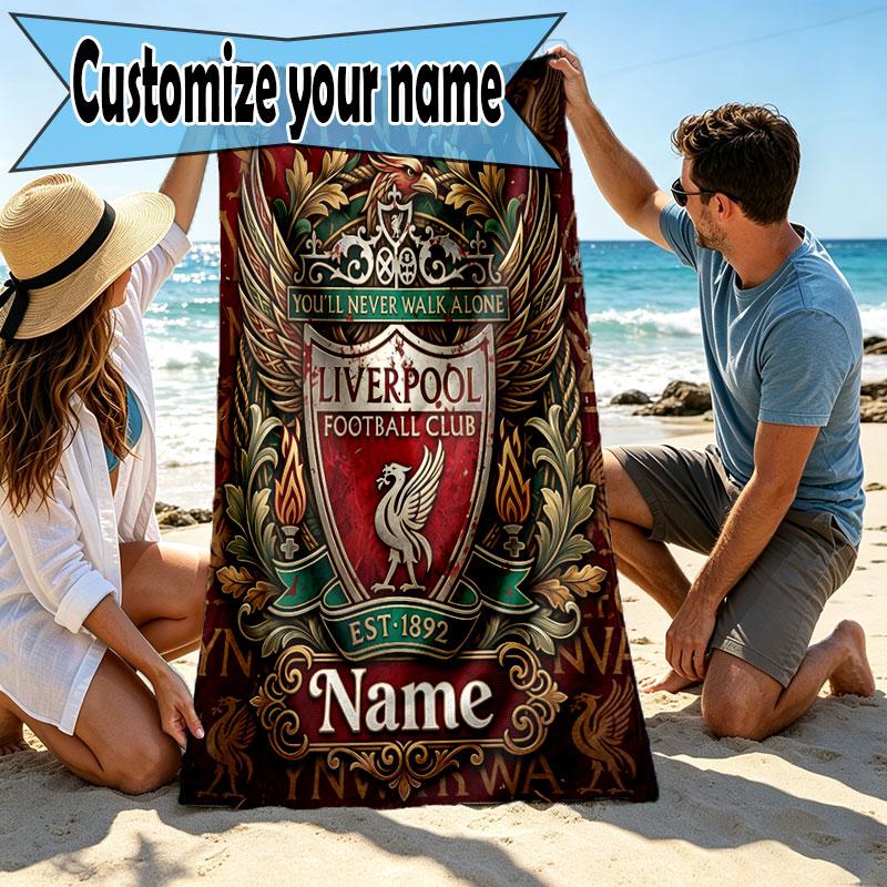Custom Name Personalized LFC Print Beach Towel, for Trip Camping Beach Party Home Decor, Birthday Gift for Family & Friends