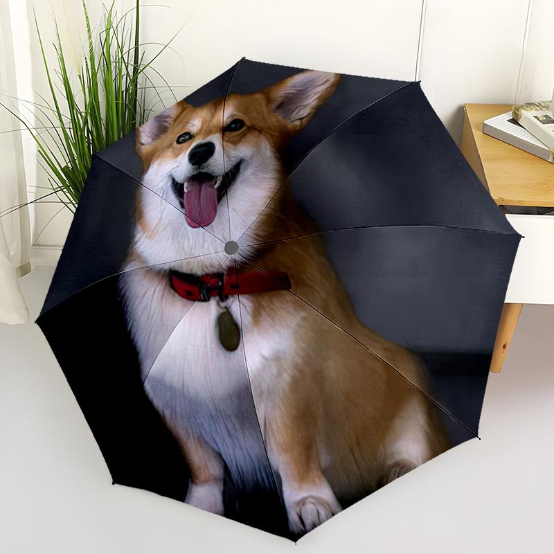 1pc Cute dog pattern Umbrella Portable Folding Umbrella Iron Frame Hole Bone Structure Outdoor Home Umbrella