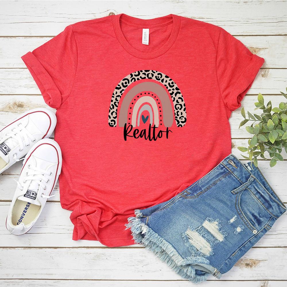 Realtor TShirt Real Estate Agent Tee Cute Leopard Rainbow Realtor Graphic Tee Real Estate Apparel Women Vintage Summer Top Gift S