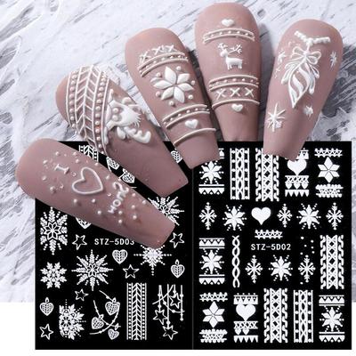 Slider Decals Winter Charms Flower New Year Design Christmas 5D Embossed Nail Sticker Snowflakes