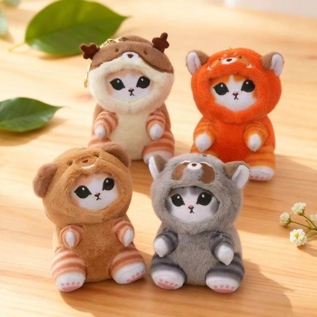 Mofusand New Cross Dressing Raccoon Shark Panda Bag Pendant Plush Keychain Toy Cute Doll