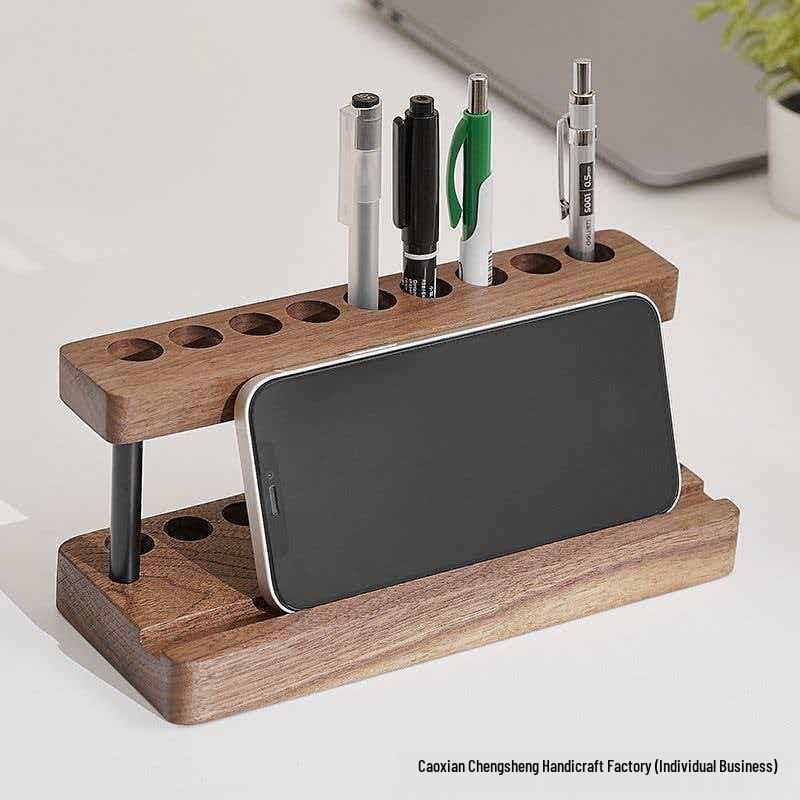Solid Wood Pen and Gadget Holder - Multifunctional Desktop Organizer