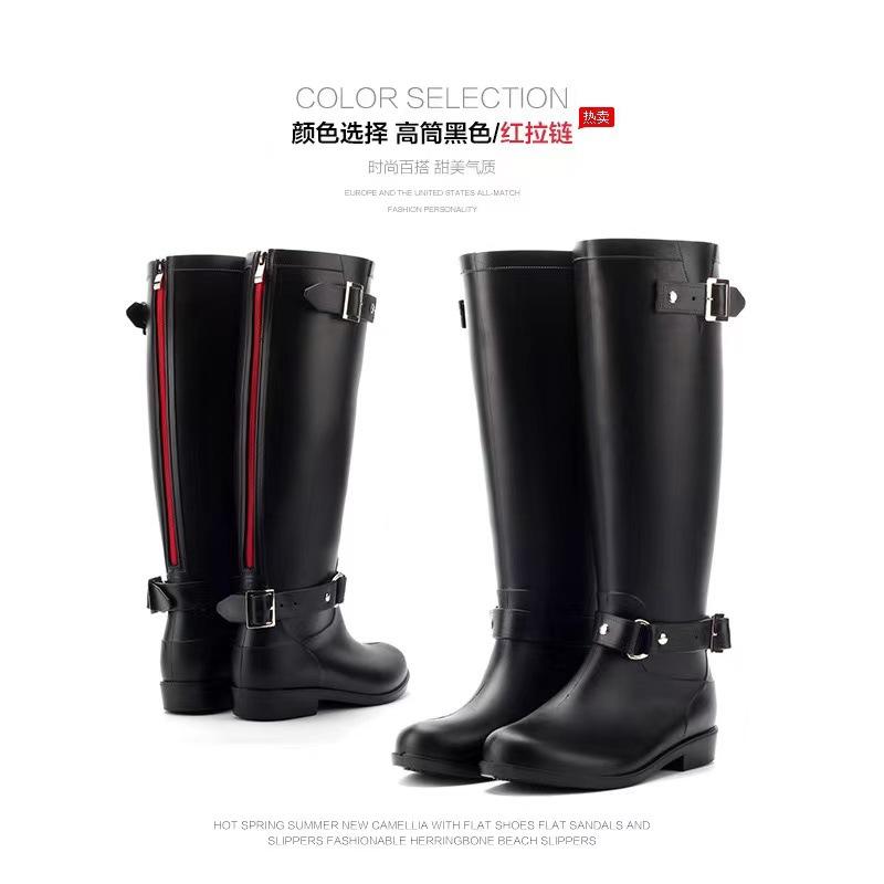 Fashion High Rain Boots Buckle Red Zipper Water Shoes Women's Waterproof Martin Boots Rain Shoes Snow Boots Locomotive Boots
