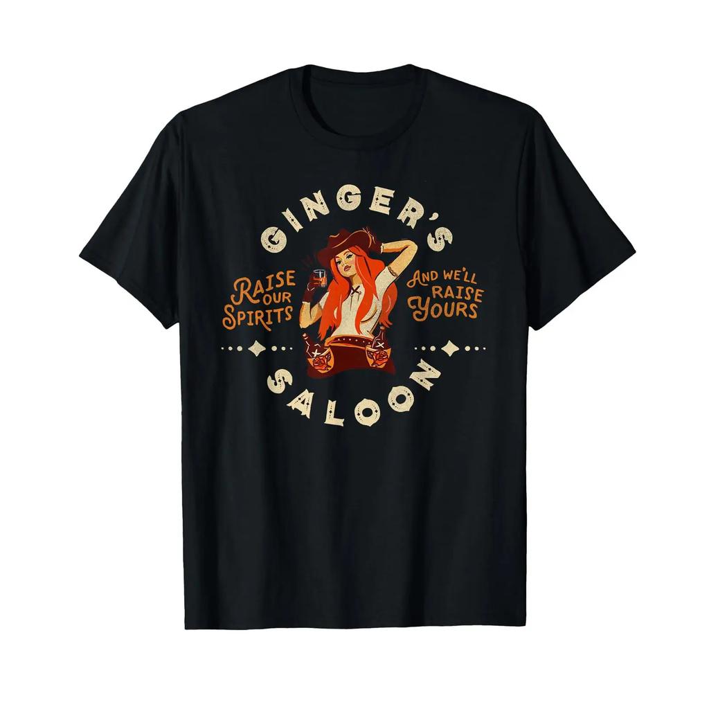 Retro Dive Bar Whiskey Ginger Redhead Cowgirl Bartender T Shirt Vintage Washed Stylish Soft Breathable Streetwear Stretched