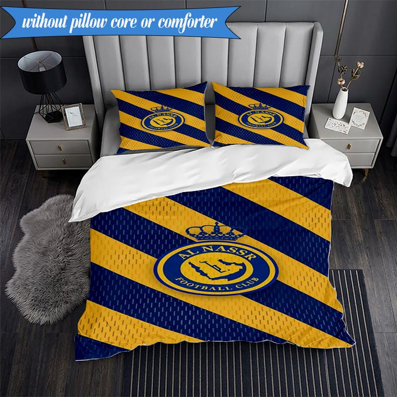 3PCS Al-Nassr Football Club Crest Printed Soft Bedding Set,Including 1pc Duvet Cover And 2pcs Pillowcases Perfect for Bedroom, Dormitory, Fan gift