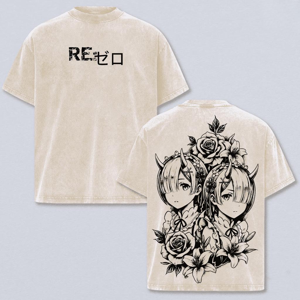 Japanese Anime Re:ZERO T-shirt Rem Vintage Washed Oversized T Shirt Men Women Clothing Summer Short Sleeve Cotton Tees Tops