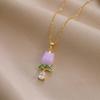 European-American Floral Pearl Necklace with Zirconia Flowers and Full Diamond Pendant