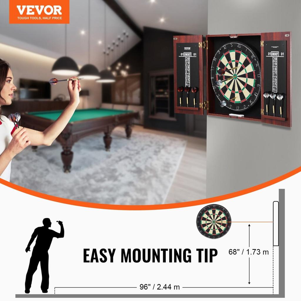 Dartboard and Cabinet Set Official Size Complete Accessory Steel Tip Dart