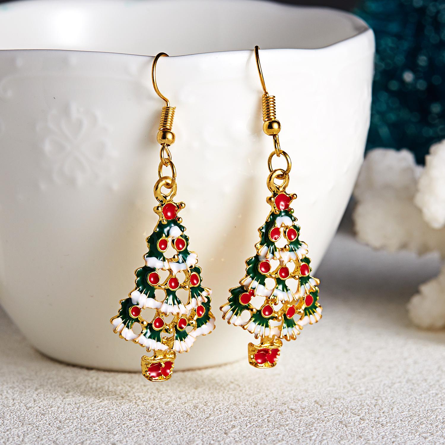 

Vintage Crystal Zircon Christmas Tree Earrings for Women Temperament Rhinestone Tassel Drop Earrings Party Jewelry Bijoux Gifts