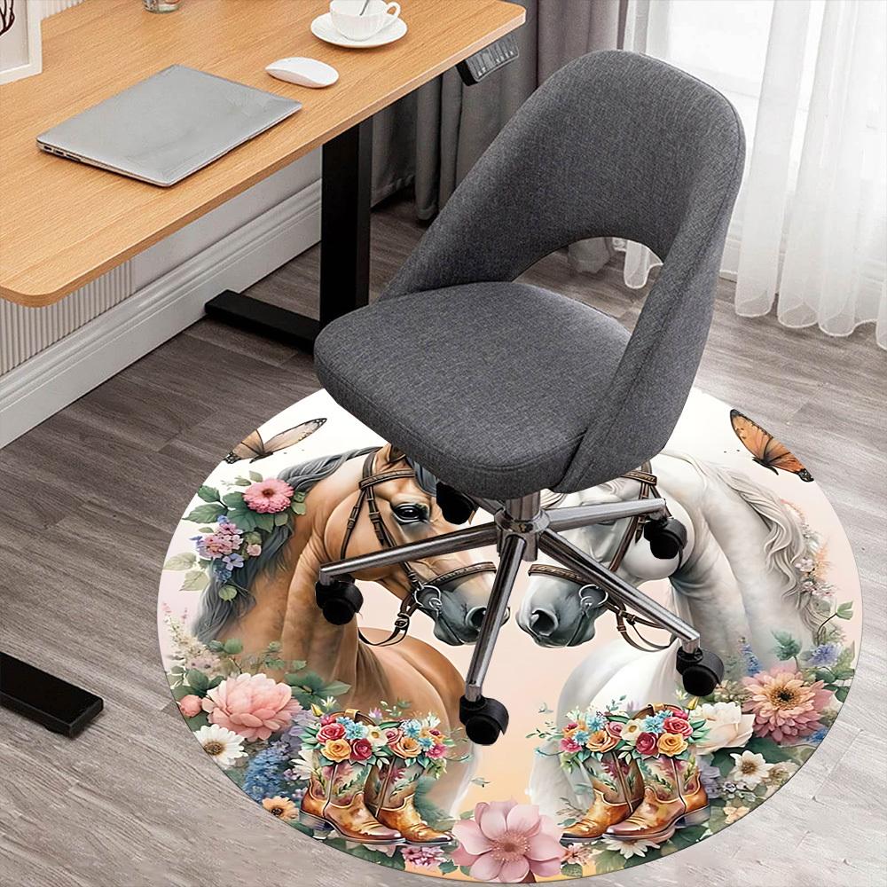 1 Stück Pferd Floral Runder Stuhlmatte Teppich - Rutschfest, Fußmatte für Büro, Schlafzimmer und Innenraumdekoration c1125305