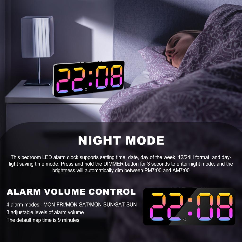 Digital Alarm Clock Large LED Display Alarm Clock 5Level Brightness Dimmable Clock with USB Charging Ports Adjustable Desk Clock