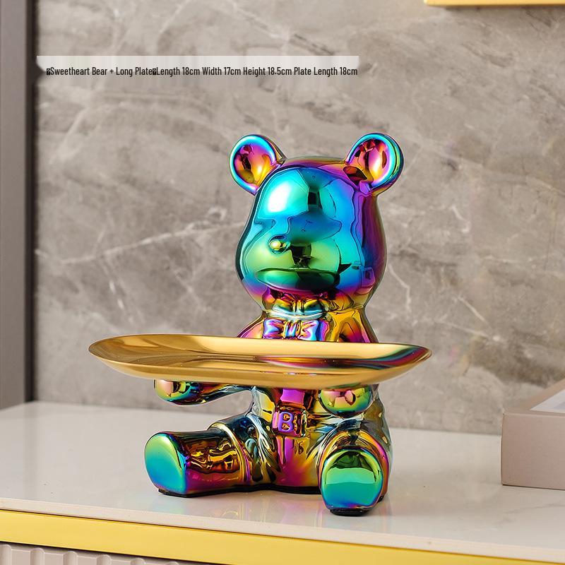 Elegant Ceramic Bear Storage Tray & Piggy Bank - Hallway Shoe Cabinet & Living Room Decor