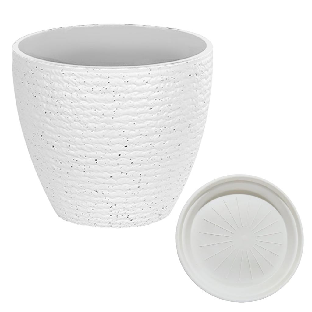 COZENTA Plastic Planter with Drainage Holes, Round, 27cm Outer Diameter, for Houseplants and Vegetables (White)