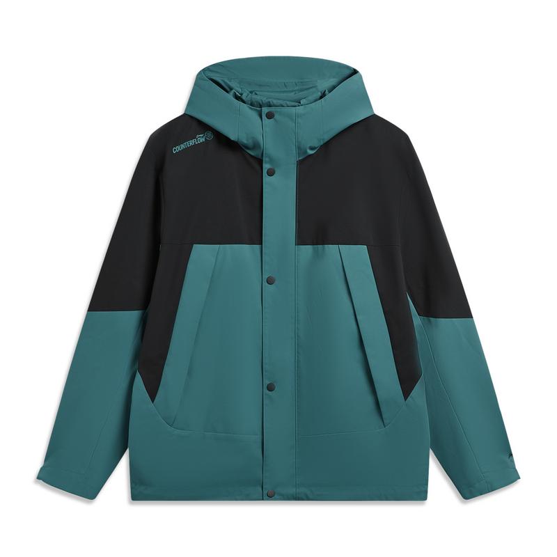 Li Ning Outdoor CF Shell Color Block Windproof Breathable Water Resistant Loose Single Layer Jacket Men jackets Ink-Green AFDW231-1