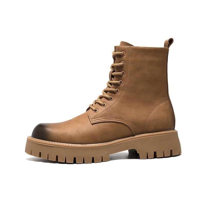 Fashion Leather Mens Ankle Boots High Top Shoes for Men Thick Bottom Male Motorcycle Footwear Stylish British Style Casual Shoes