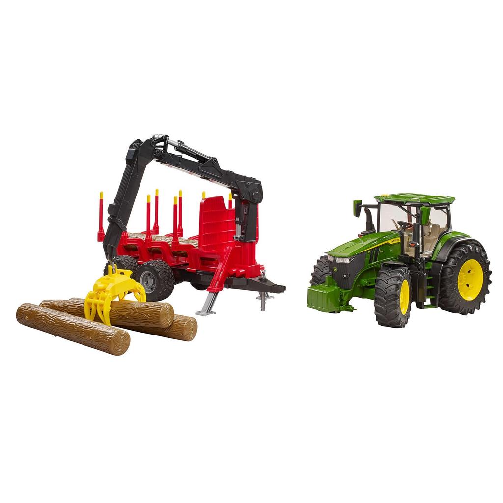 Bruder JD 7R 350 Front Loader Forest Trailer 4 BR03154 & (with Logs)