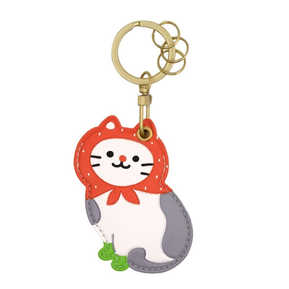 Leather Fruit Kitty Access Card Holder Maneki-neko Access Control Card Pendant  Car Key Pendant