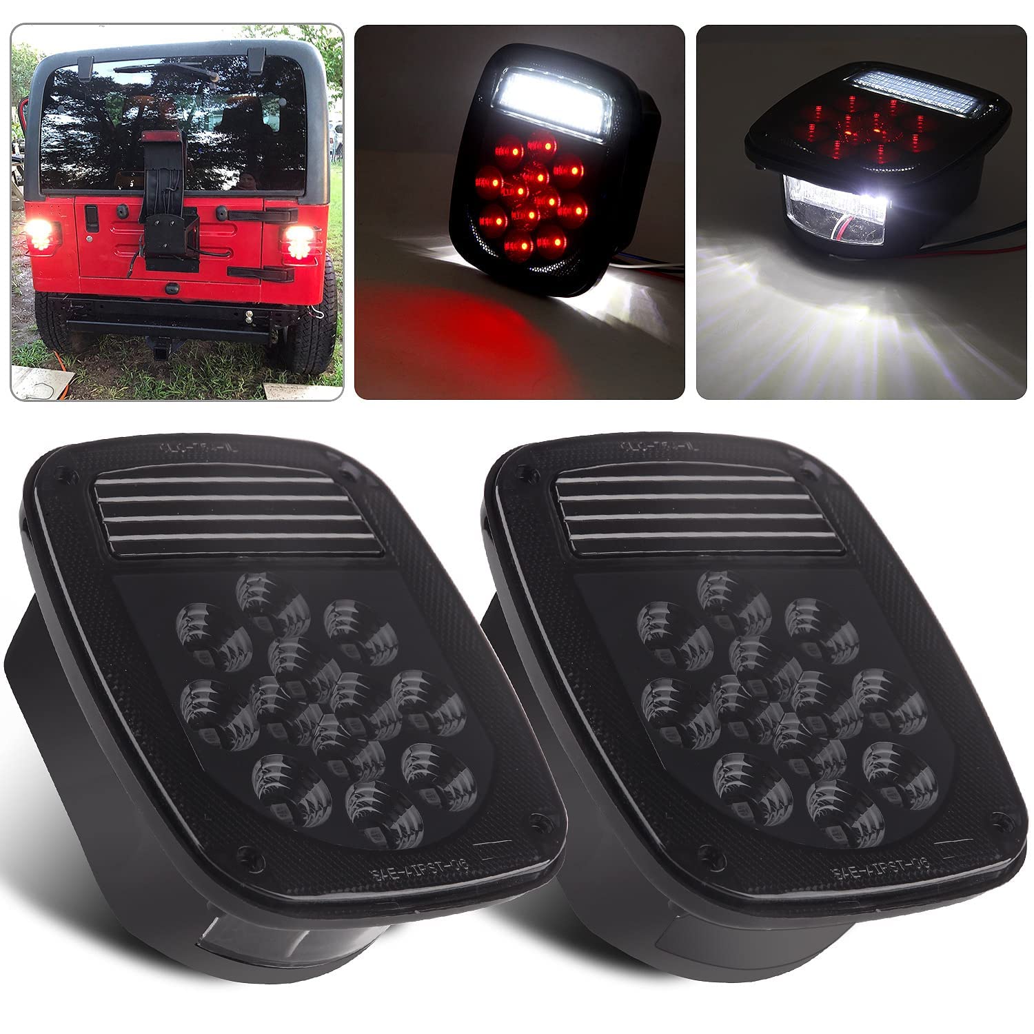 

Smoke Universal Rear Square Combination 39 LED Signal Tail Lights with License Plate and