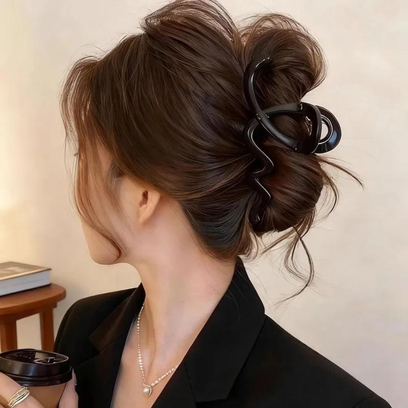 2Pcs/Set Elegant Solid Wave Plastic Hair Claw Clip, Sweet Hair Ornament Hairpin for Women Girls Fashion Hair Accessories