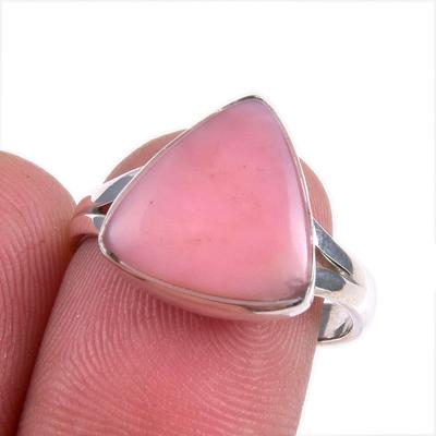 Natural Pink Opal Gemstone 925 Solid Sterling Silver Jewelry Ring Size 8 J5Q00
