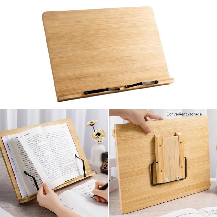 Wood Textbook Book Stand 6 Angles Adjustable Book Holder with Metal Page Clips for Music Scores Cook Recipe Tablet