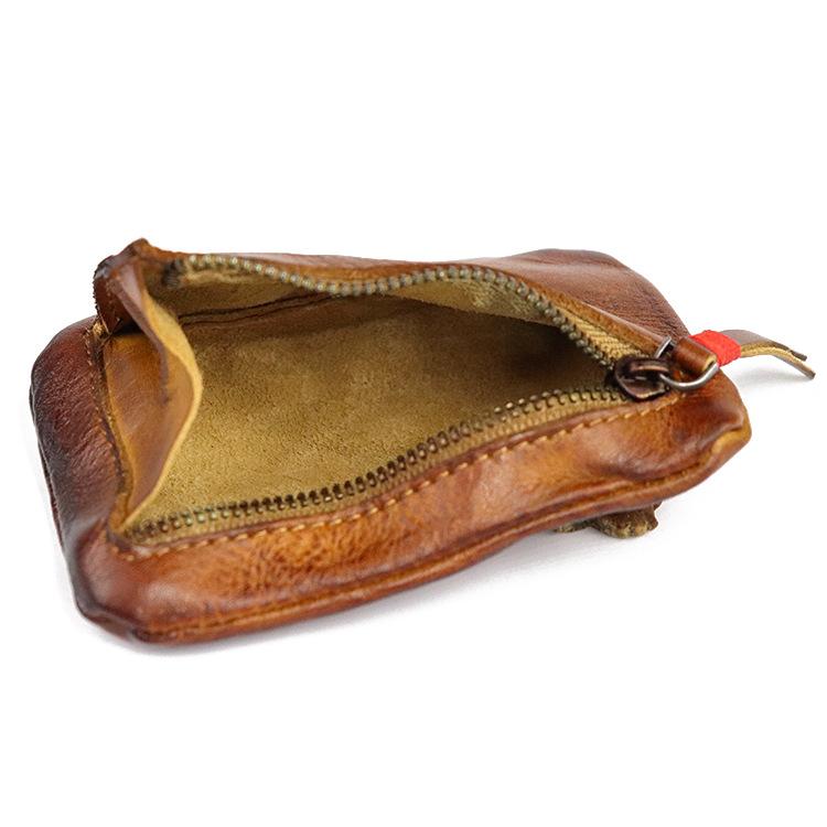Erste Schicht Vegetable Tanned Leather Handgefertigt Vintage Stil Minimalistisch Leicht Studentin Mädchen Münzbeutel Kleiner Münzbeutel