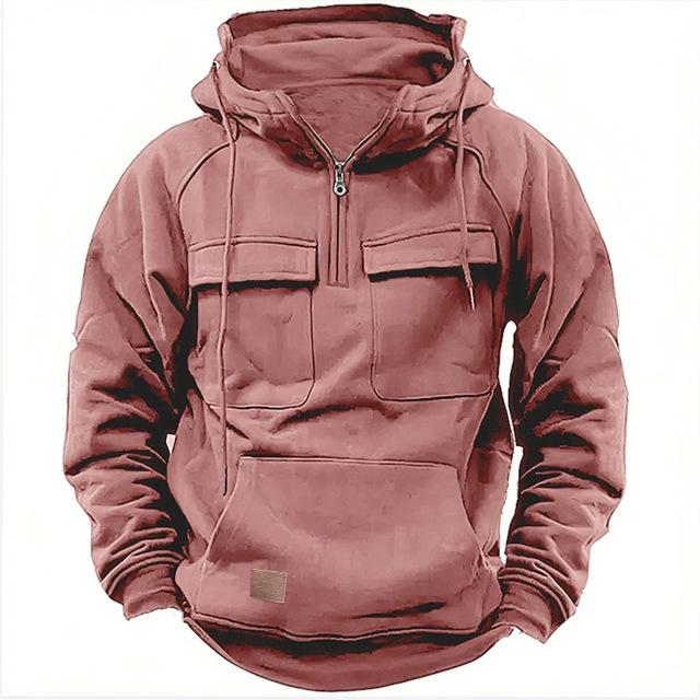 Half Zipper Men's Tactical Hoodies Solid Military Sweatshirts Multi Pockets Male Hooded Jackets Thick Outdoor Polar