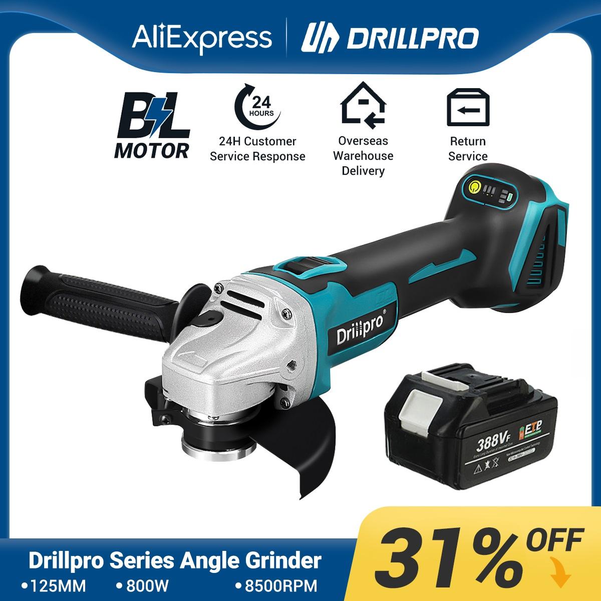 

Аккумуляторная угловая шлифовальная машина Drillpro с бесщеточным двигателем мощностью 800 Вт, скорость холостого хода 8500 об/мин, диаметр шлифовального круга 125 мм, мощность 18 В для повышения эффективности