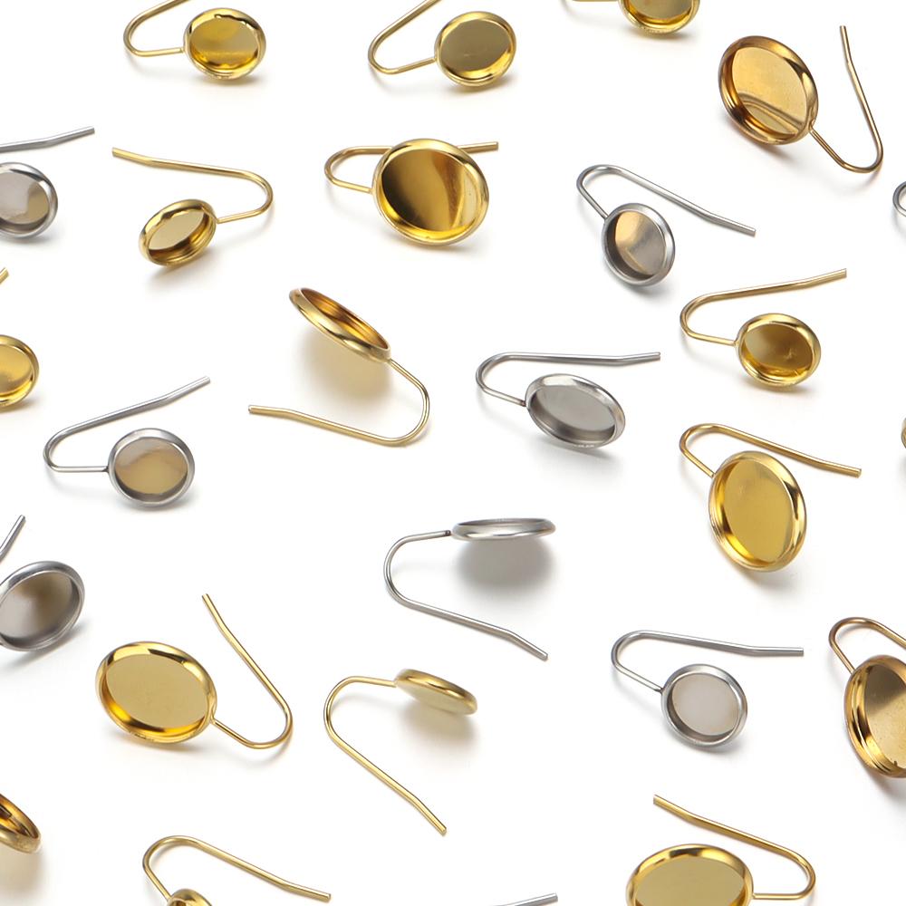 10pcs 8 10 12mm Stainless Steel U Shape Earrings Cabochon Setting Blank Tray Ear Hooks For DIY Jewelry Making Earrings Supplies