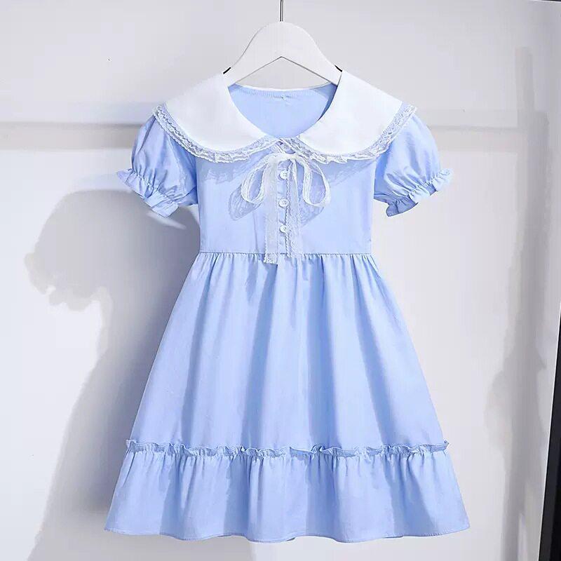 Girls Summer Fashion Dress - Doll Collar Short Sleeve Midi Princess Style 160 cm