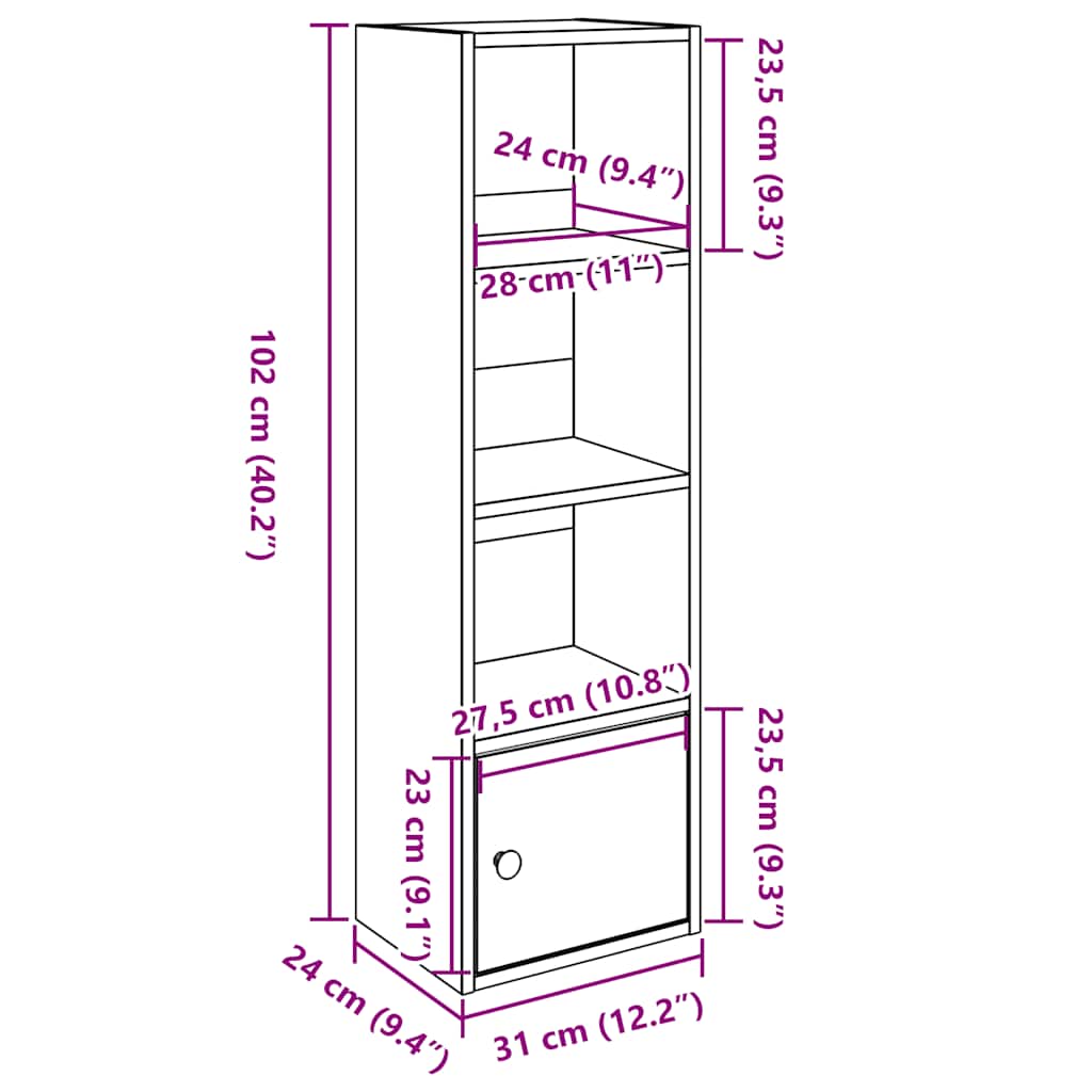 Bookshelf Concrete Grey 31 x 24 x 102 cm Engineered Wood