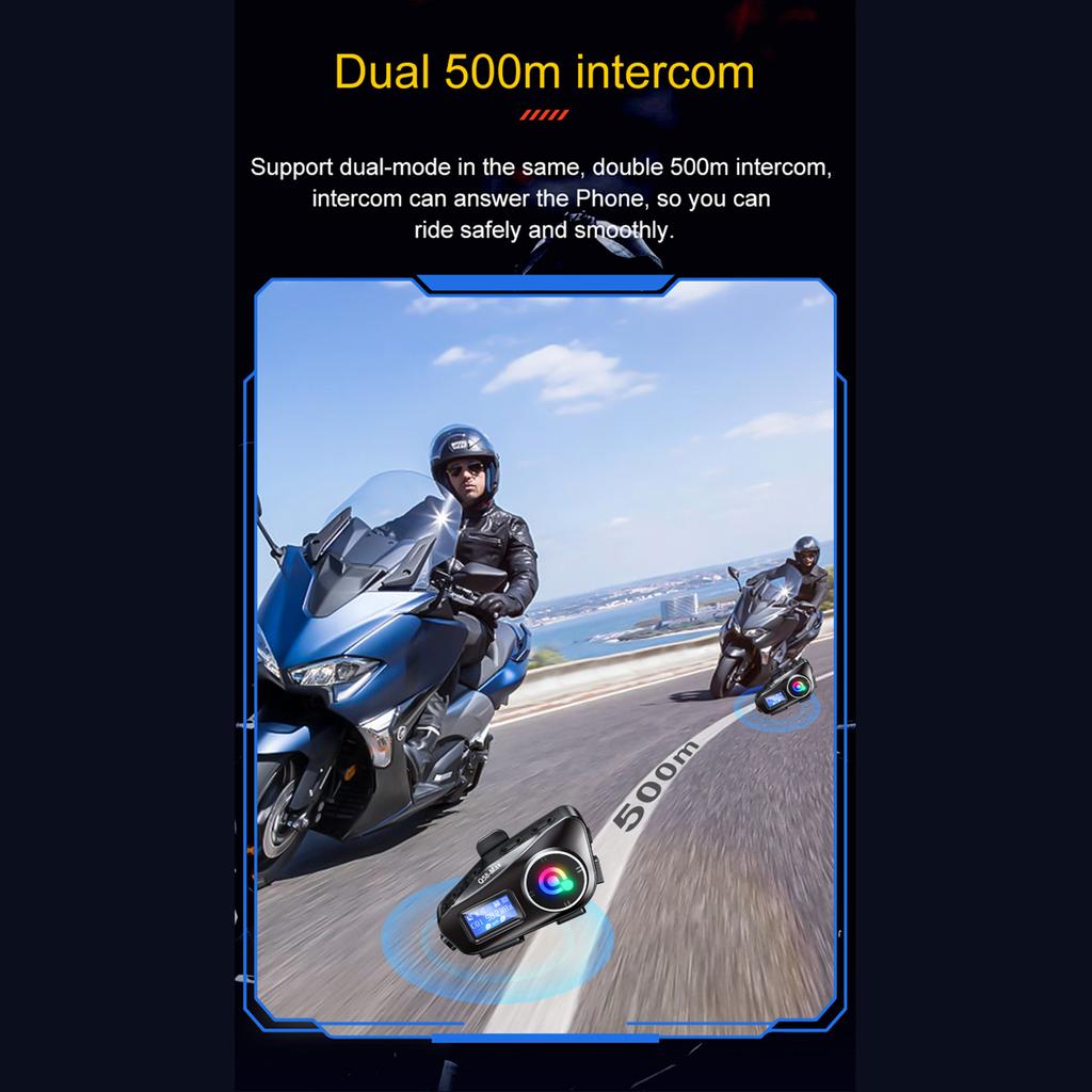 Q58 Max Wireless Motorcycle Intercom Headset Noise Cancellation for 2 Riders Talk at The Same Time Within 500M
