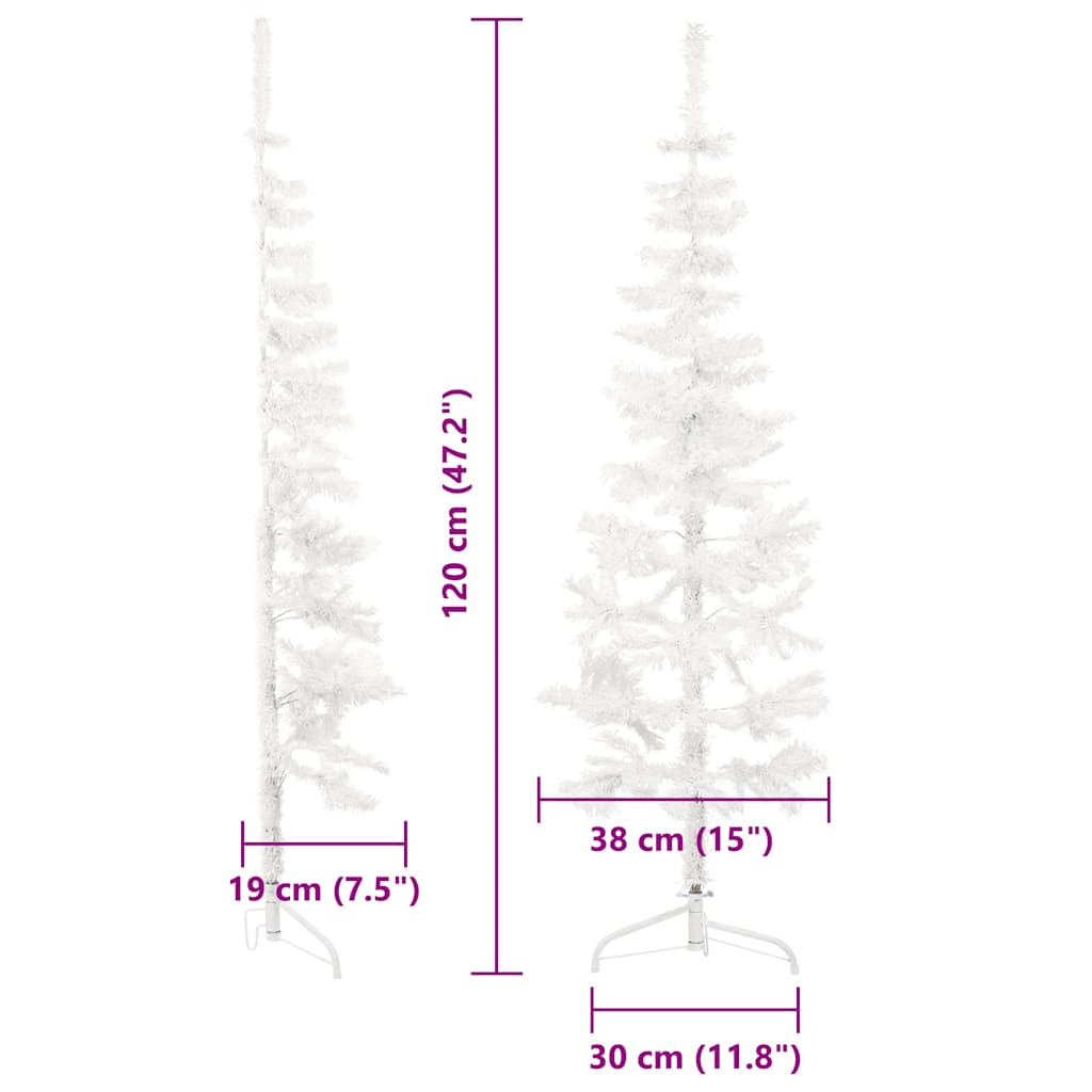 Artificial Half Christmas Tree with Stand Slim White 120 Cm